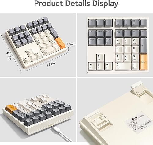 Miniatura 7 de Teclado numérico mecánico, teclado numérico USB con cable de 34 teclas, retroiluminado, blanco intercambiable en caliente, con teclas PBT para