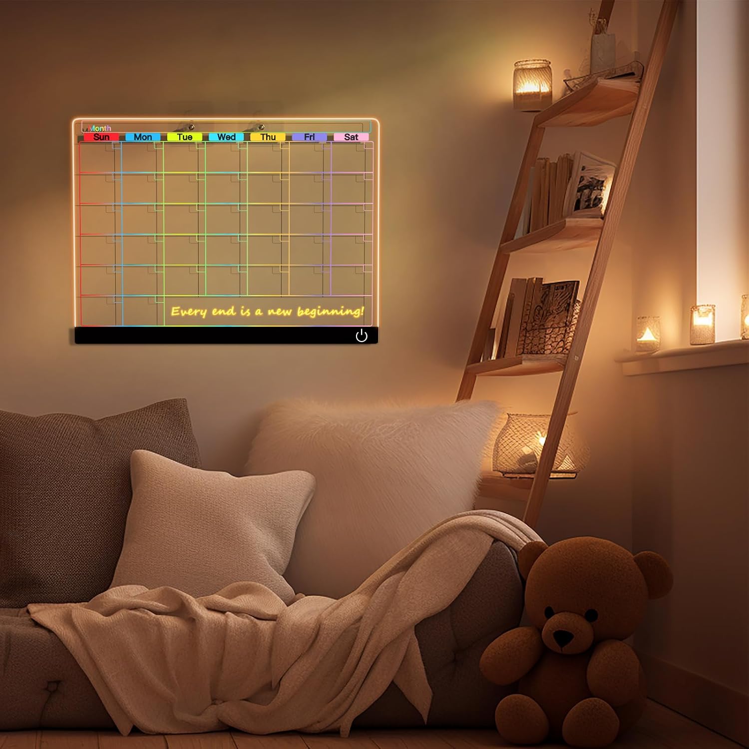 Acrylic Dry Erase Board Calendar with Light, 13.7"X10" LED Note Board with 6-Color Neon Glow Memo Monthly Planning Board for Gift/Room/Office/Wall with Stand, 7 Markers, Black Black-Calendar 13.8"W x 10.3"H image 6 of 7 B0DLV9KZ9N