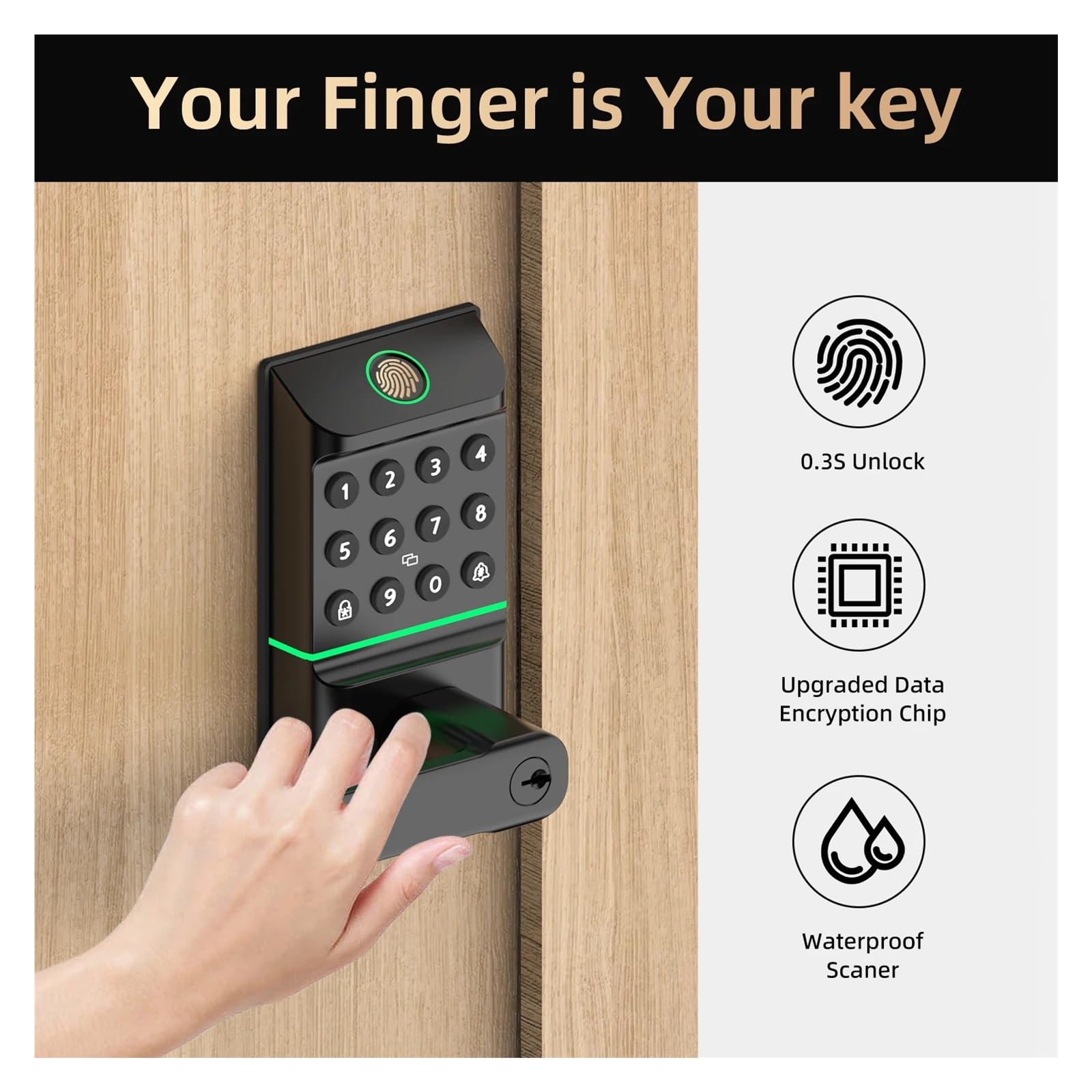 Compatible con Viladepot cerradura puerta inteligente de huellas digitales | Interfaz TYPE-C Control de aplicación Código de acceso Desbloqueo Manija del teclado electrónico con pantalla táctil