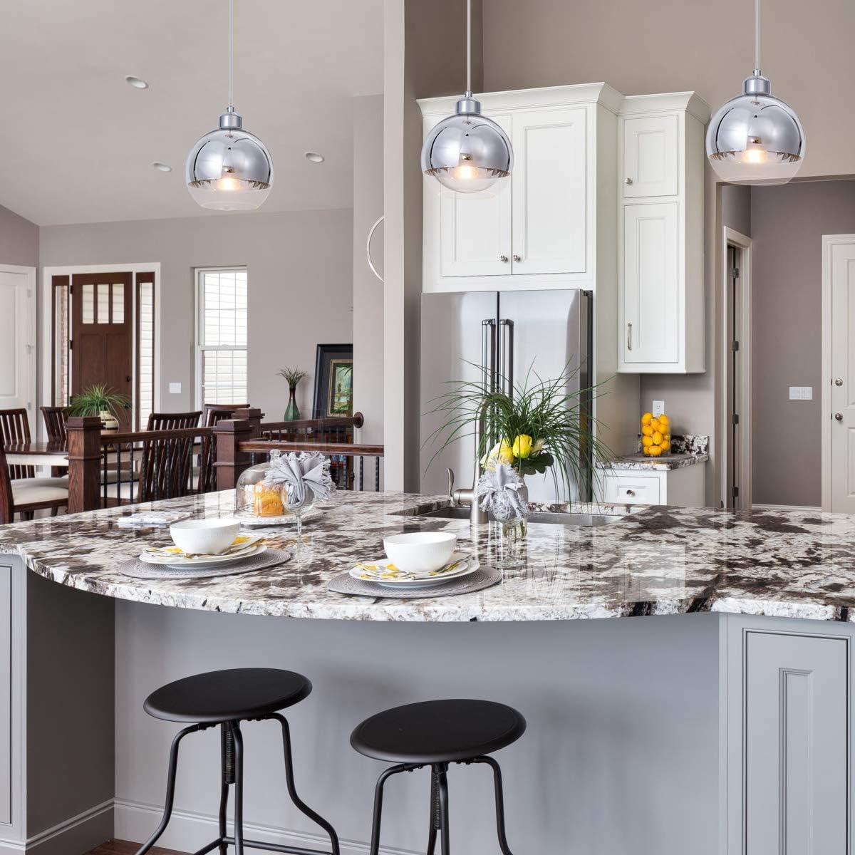 70% оƒƒ Evеrуthіng SHENGQINGTOP Modern Kitchen Pendant Light in Polished Chrome Finish with Hand Blown Glass Shape, 8 Mini Indoor Glass Globe Pendant Lighting Fixture for Kitchen Island Dining Room Counter Bar, 3 Pack