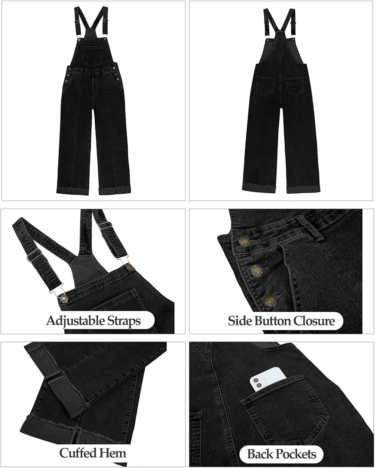 Vetinee Womens Overalls Denim Loose Fit Wide Leg Bib Stretch Baggy Jeans Jumpsuit Y2K Comfy - Image 6