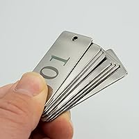 Vista 5 de StayMax Etiquetas numeradas rectangulares de acero inoxidable con dos agujeros de 1 pulgada x 2 pulgadas (1-25)