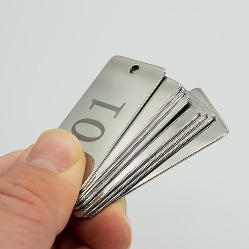 Miniatura 5 de StayMax Etiquetas numeradas rectangulares de acero inoxidable con dos agujeros de 1 pulgada x 2 pulgadas (1-25)