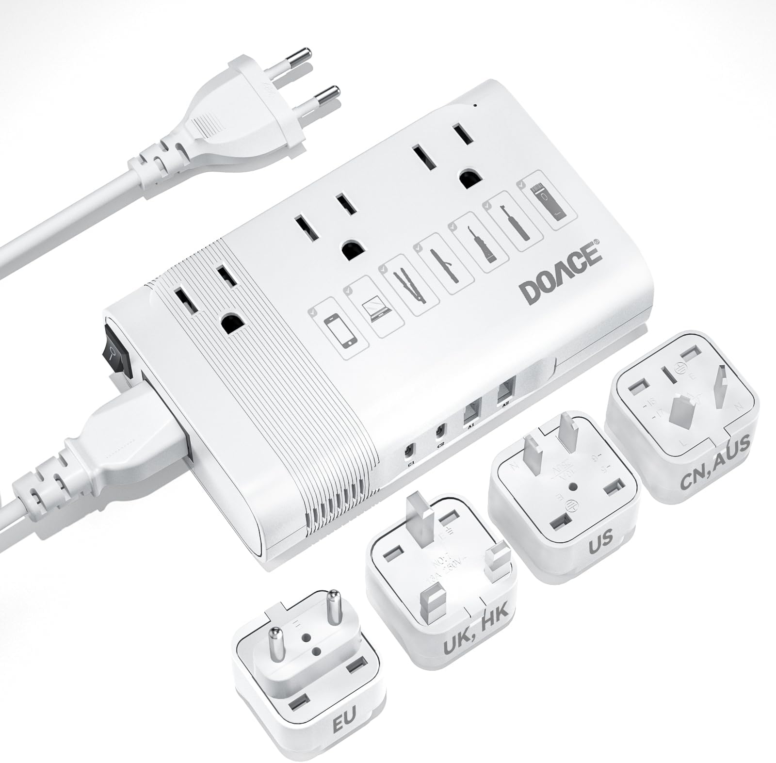 DOACE 350W Voltage Converter, AI 220V to 110V Converter and 50Hz to 60Hz Transformer, Power Convertor Adapter Combo US to AU, UK, European Travel Plug Adapter for Hair Straightener Laptop Cell Phone