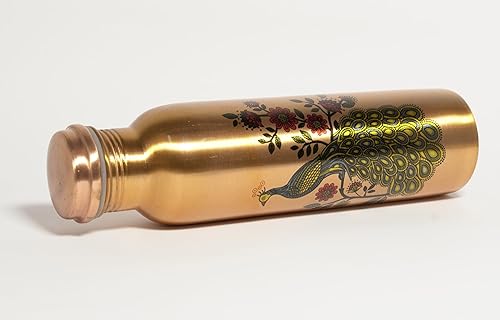 Vista 9 de Botella de agua de cobre puro, con beneficios para la salud ayurvédica, tapa a prueba de fugas, botella de cobre con acabado liso para deportes