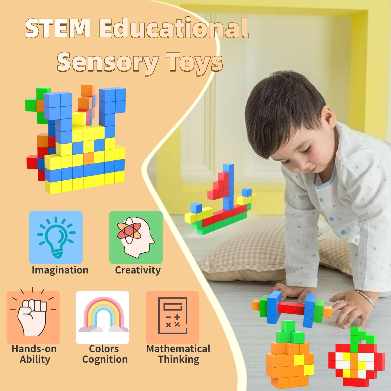 ASOK 48PCS Large Magnetic Block Cubes Gifts for 3 4 5 6 Year Old Magnet Building Blocks for Girls & Boys - Image 4