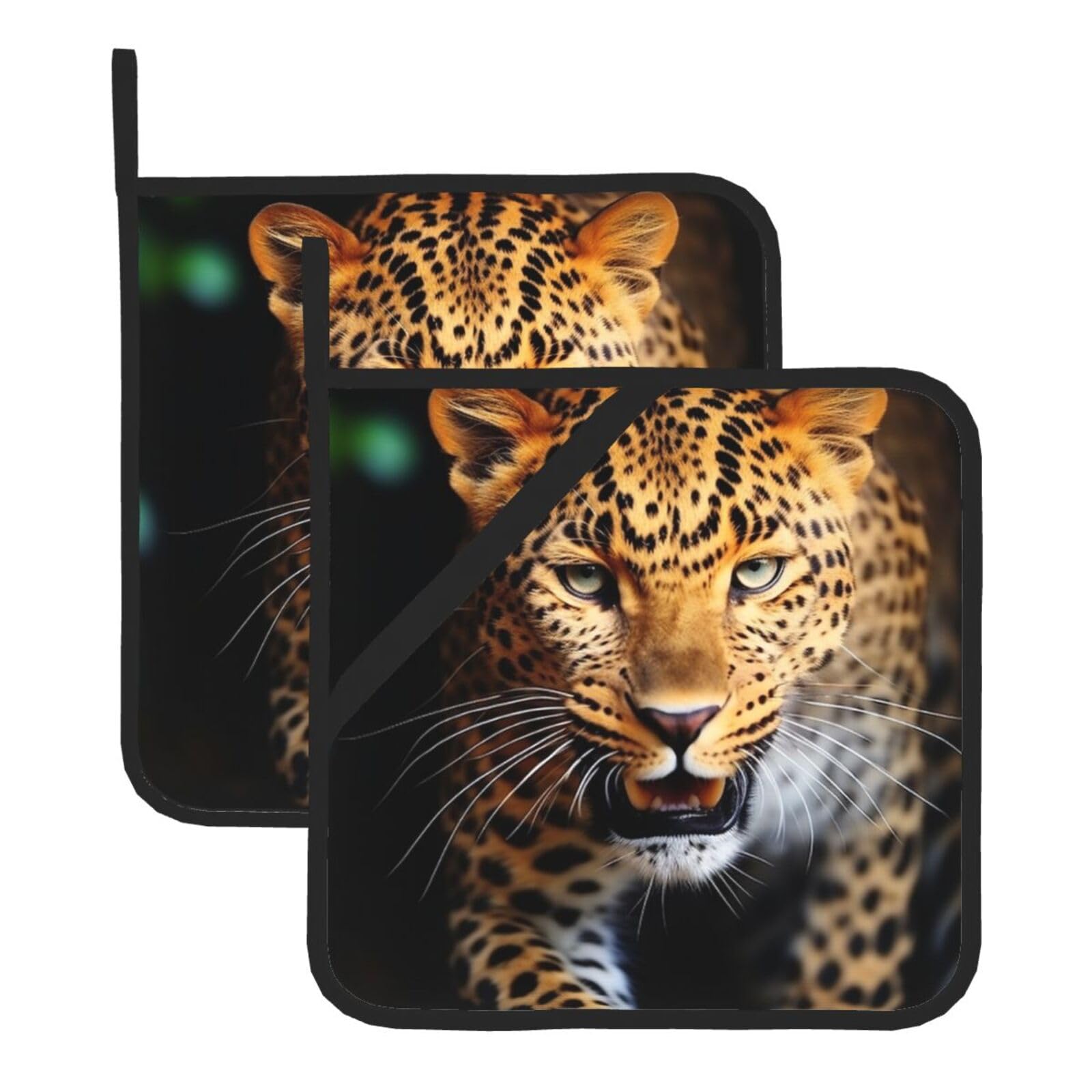 2 Pack Leopard Pot Holders for Kitchen Heat Resistant Pot Holders with Pocket Oven Potholders Washable Hot Pads for Cooking Baking Oven Pans Trivet 8x8 Inches