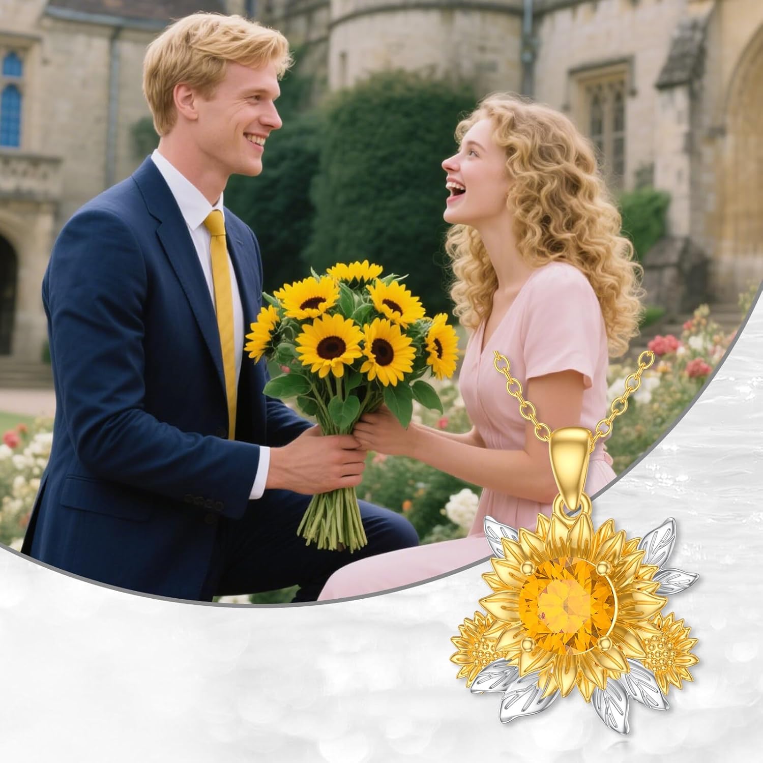 Natural Citrine Sunflower Necklace 925 Sterling Silver 18K Gold Plated Sunflower Pendant Jewelry Gift for Women - Image 7