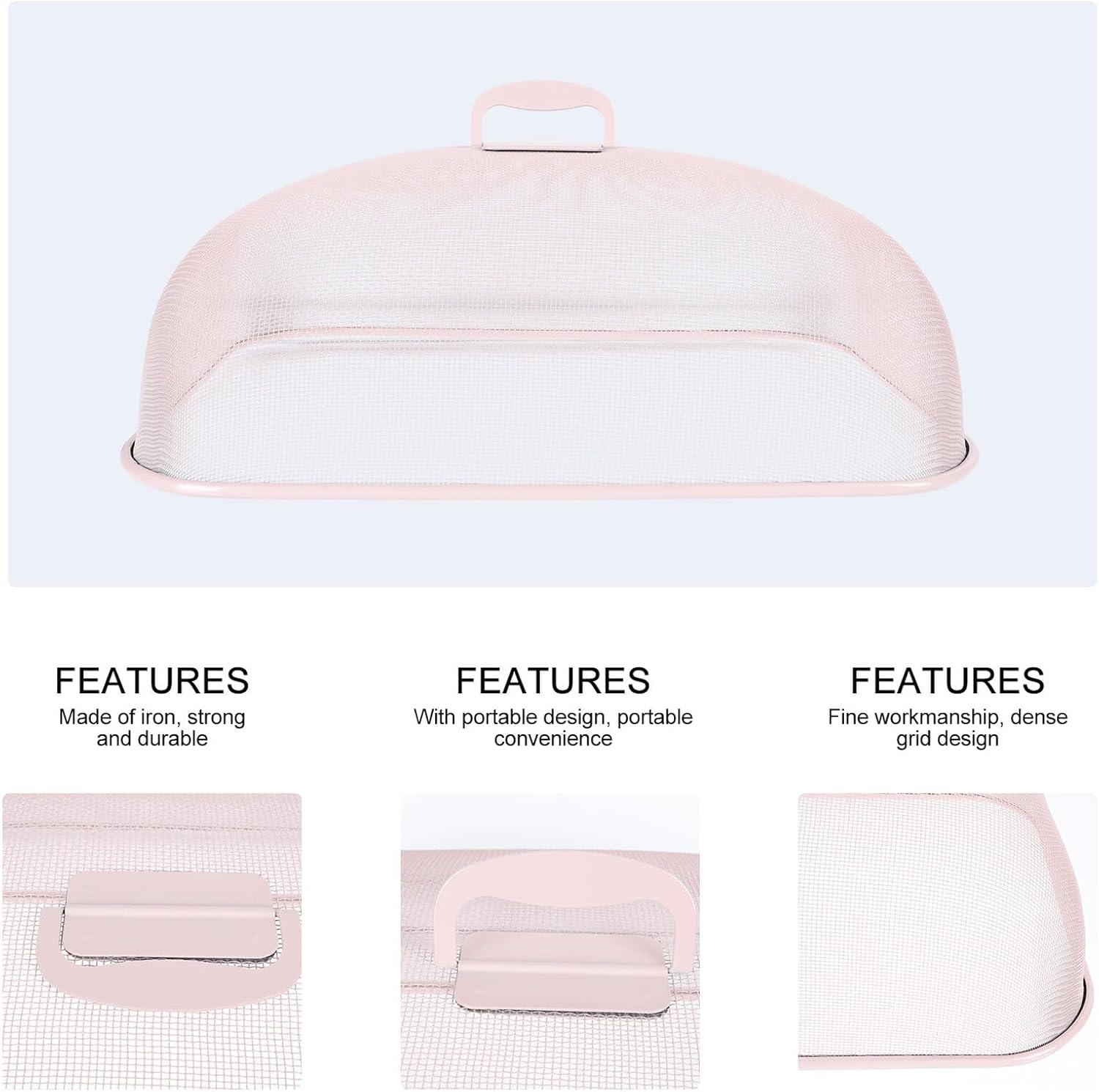 Iron Food Cover Dustproof and Large Square Food Tent, Pink Kitchen Meal Protector for Outdoor Picnic and Home Dining