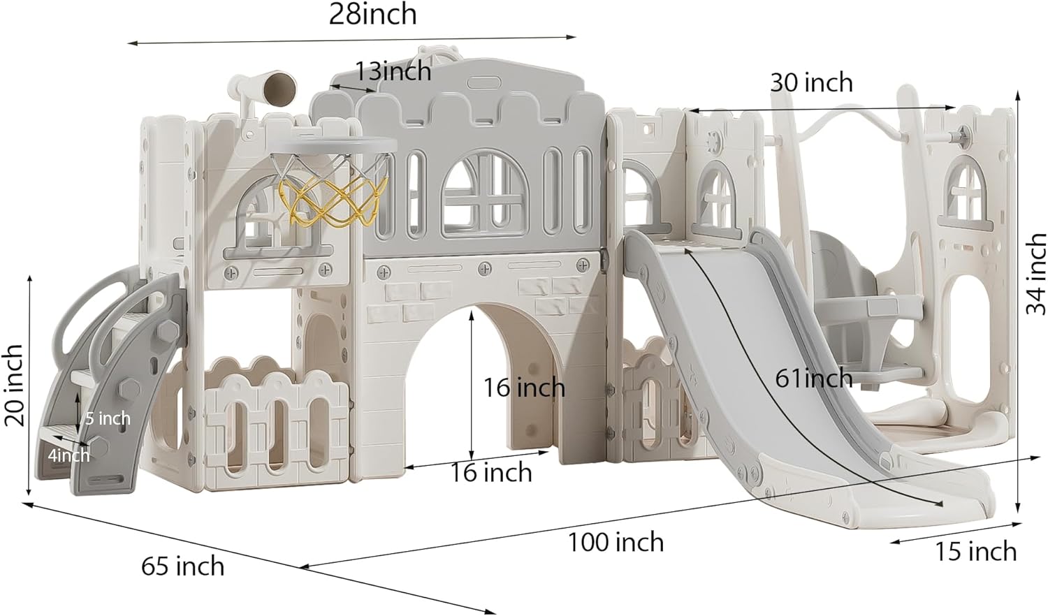 Playground Game System,10 in 1 Toddler Slide,Swing/Slide Set,Kids Slide Indoor for Toddlers 1-3 with Swing, Basketball Hoop and Telescope, Juegos Infantiles