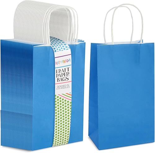 Miniatura 8 de BLUE PANDA Paquete de 25 bolsas de regalo naranjas con asas, bolsas de papel de tamaño mediano para cumpleaños, bodas, minoristas (8 x 3.9 x 10