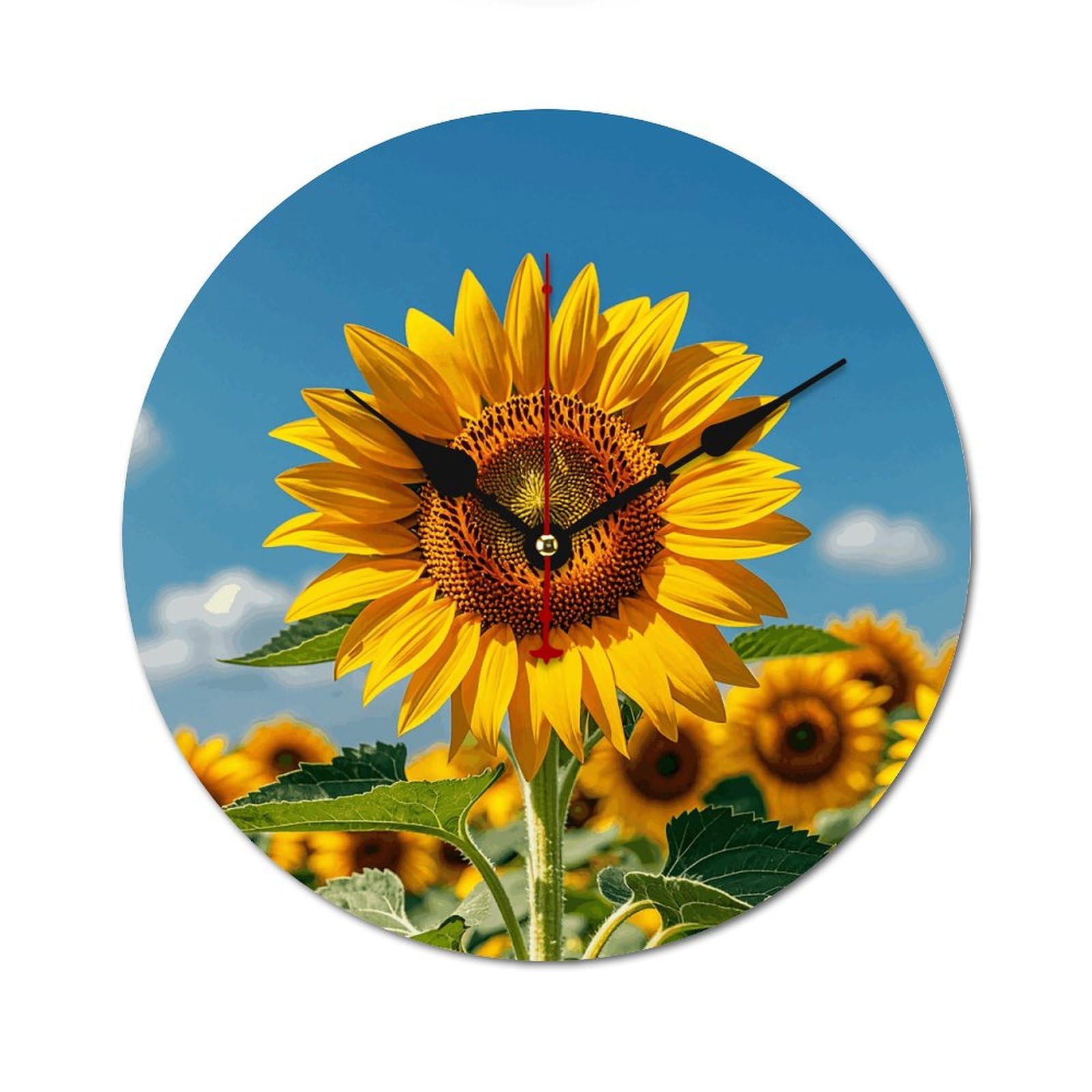 Horloge murale bois 30 cm tournesol plante moderne sans cadre pour maison