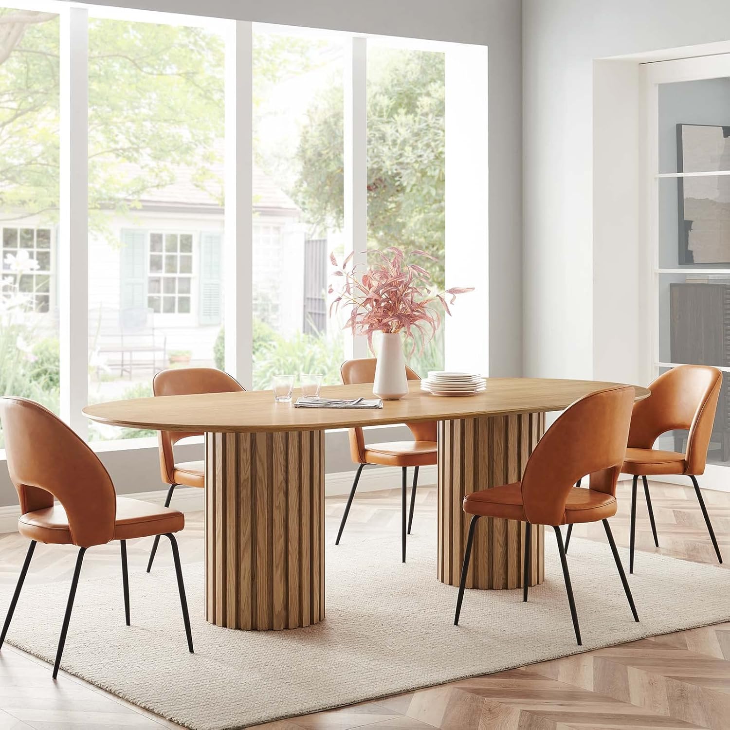 Amazon.com - Modway Senja Mid-Century Modern Wood Grain Dining Table, 95" Oval, Oak - Tables