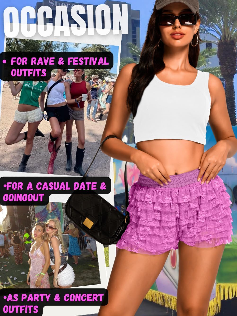 High Waisted Ruffle Shorts for Women Girls, Cute Lace Layered Bloomers, Going Out Mini Micro Bloomer - Image 4