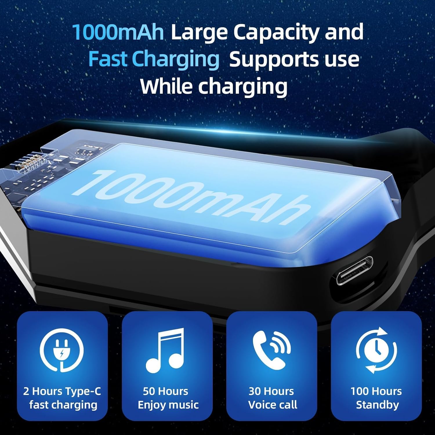 Motorcycle Helmet Bluetooth Headset, Helmet Speakers with 2 Type Mics,1000mAh Large Battery Motorcycle Headphones IP67/Automatic Answer/Call Music Control/Noise Cancellation/Wake up Siri image 4 of 9 B0DWX8CZL8