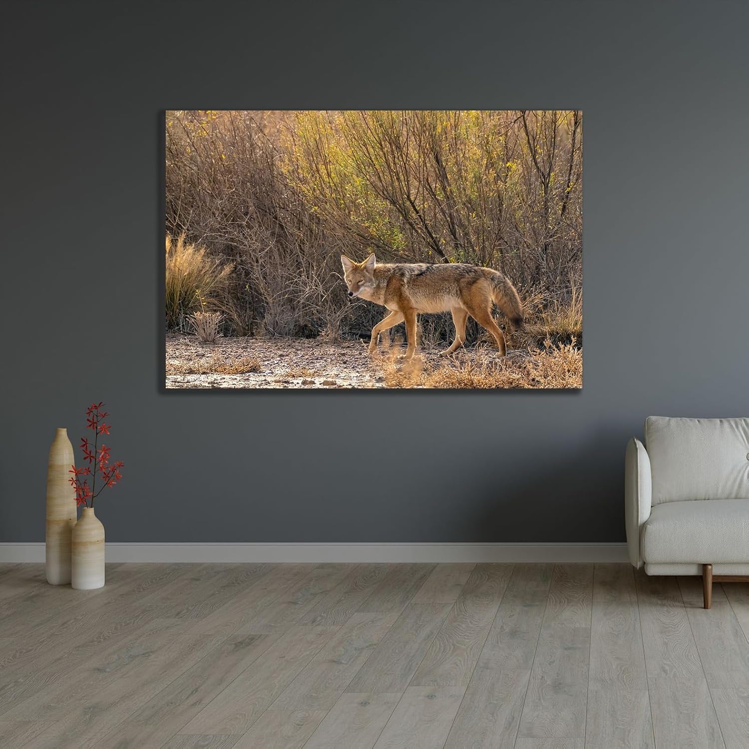 ArtDirect USA, New Mexico, Bosque Del Apache National Wildlife Refuge. Coyote walking in muddy field. Art Print Giclee Poster by Jaynes Gallery - 10x7, 14x9, 20x13, 36x24, 48x32, and 60x40 Inches