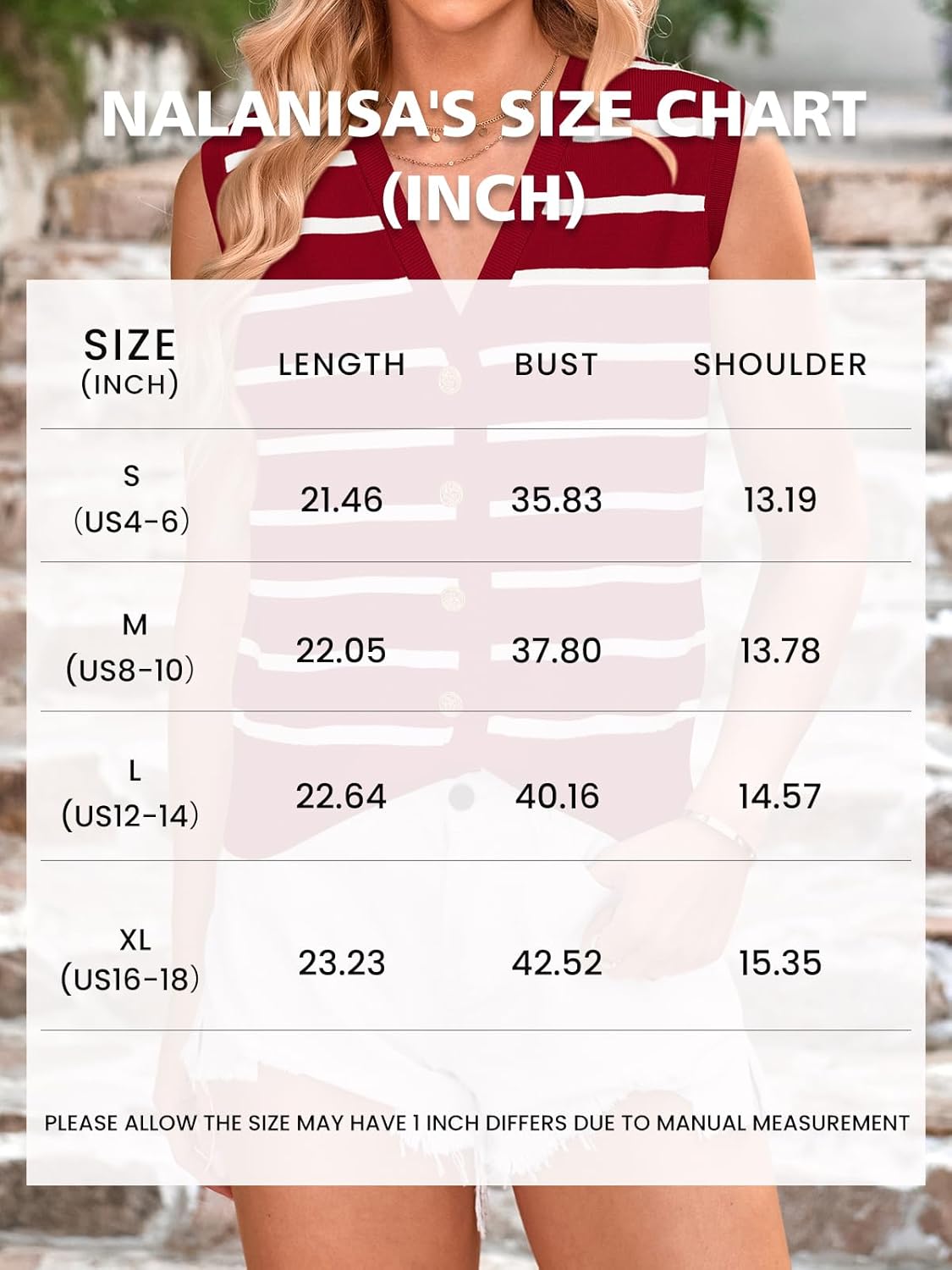 NALANISA Women's Trendy Striped Sweater Vest V Neck Sleeveless Button Up Tank Tops Y2k Shirts Casual Business Summer Outfits - Image 5