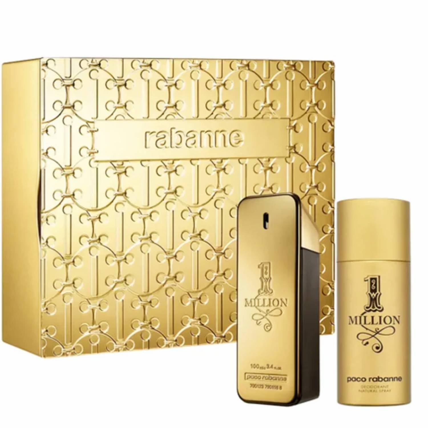 Conjunto de regalo Paco Rabanne 1 Million para hombres, Eau De Toilette en spray 100 ml y desodorante en spray 150 ml