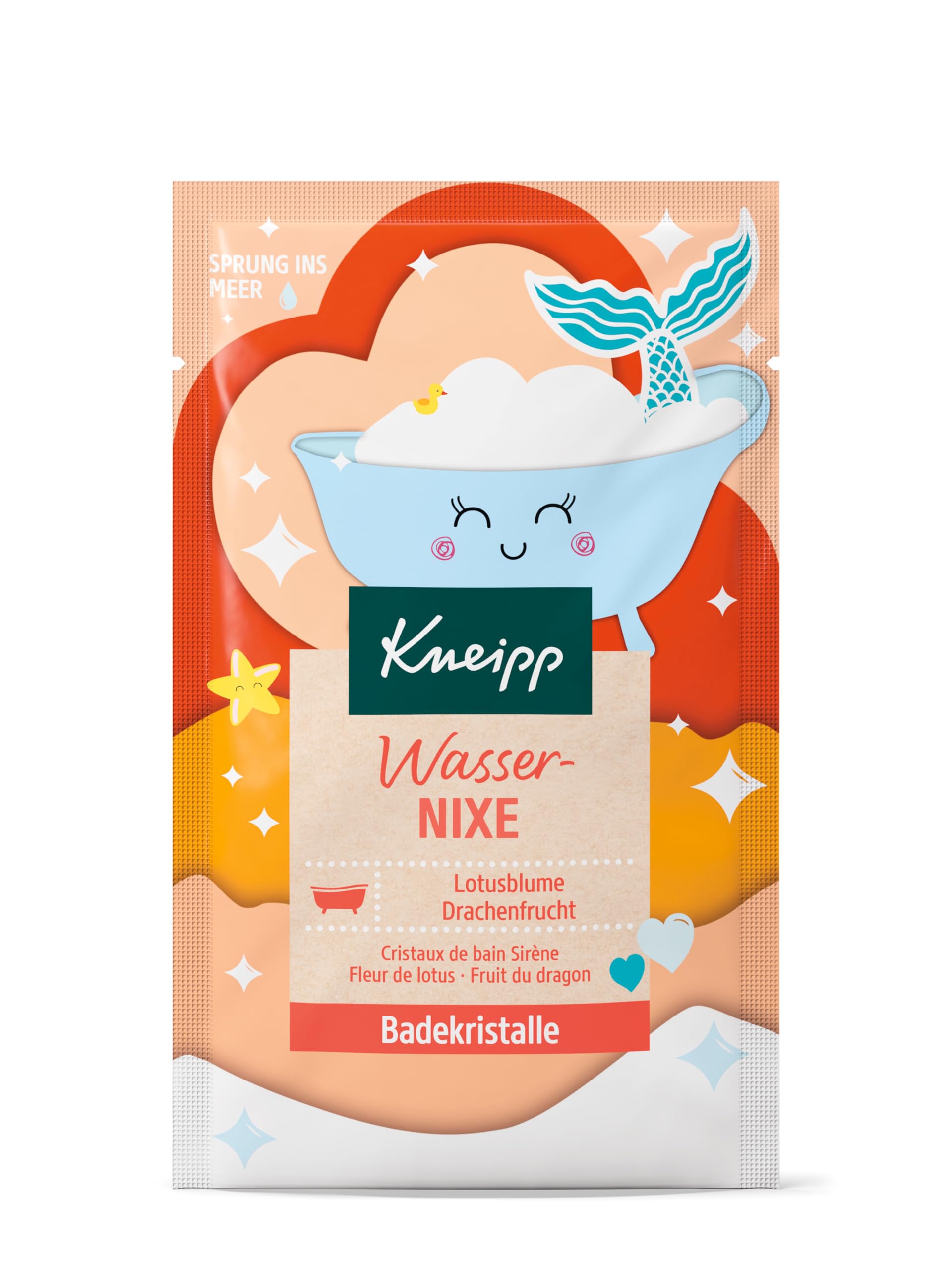 Kneipp Bath Crystals Water Mermaid Bath Additive with Natural Extracts of Lotus Flower and Dragon Fruit Takes You into an Underwater World with Coral Water and Floral Fruity Fragrance - 60 g