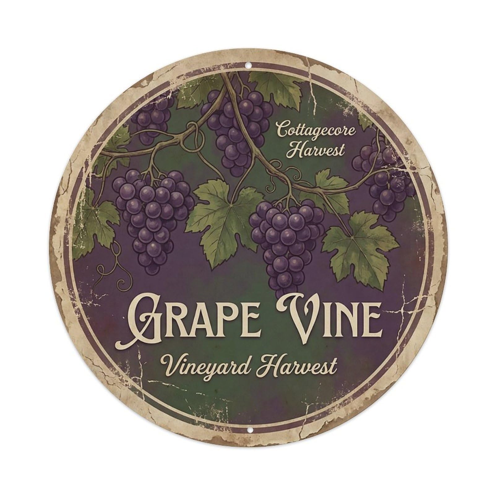 Cxhjca 8X8inch(20X20cm) Vintage Cottagecore Garden Grape Vine Clusters Metal Tin Sign