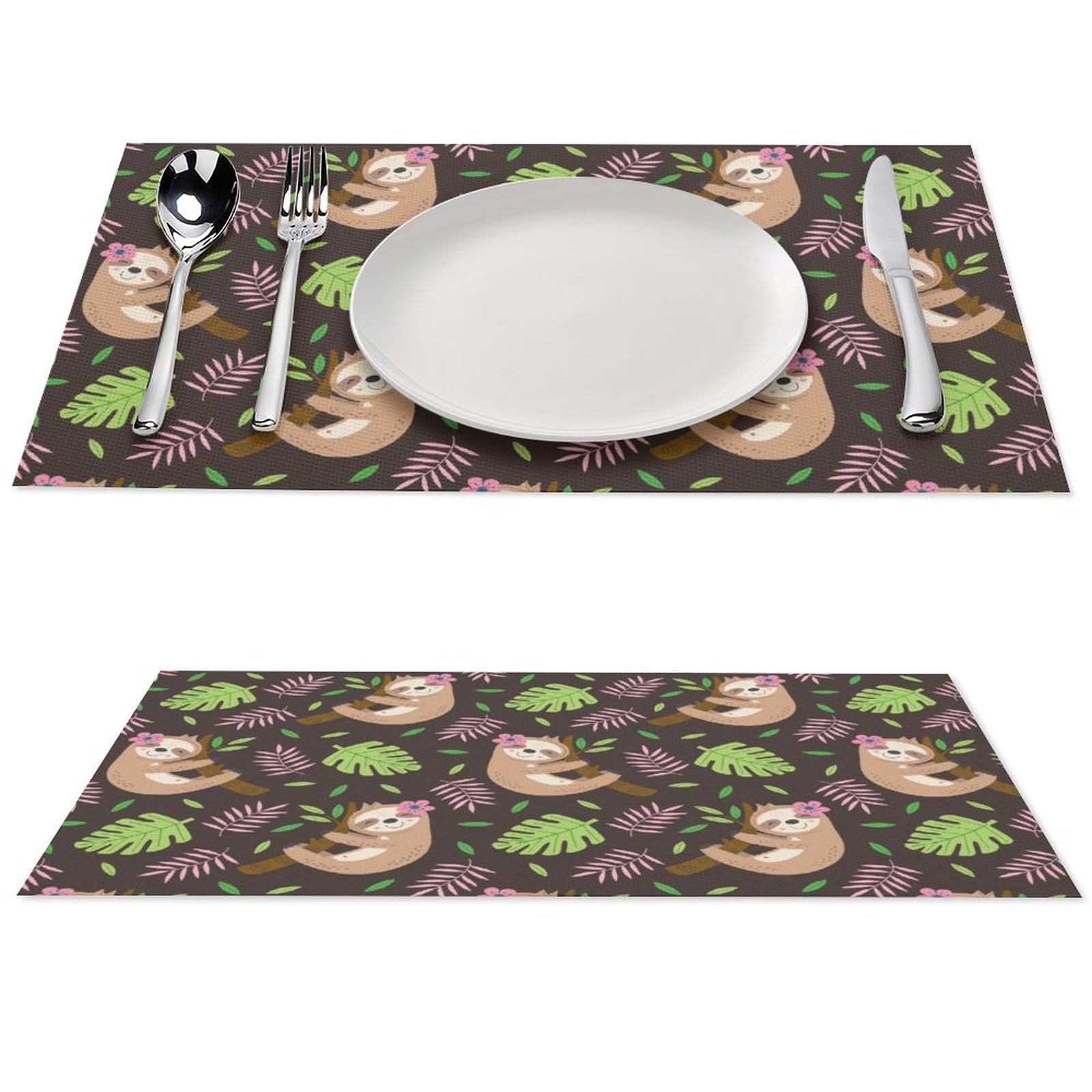Cute Sloth Placemats Set of 2 PCS Washable Table Runner 18" X 12" Place Mats for Kitchen Party Dining Decoration