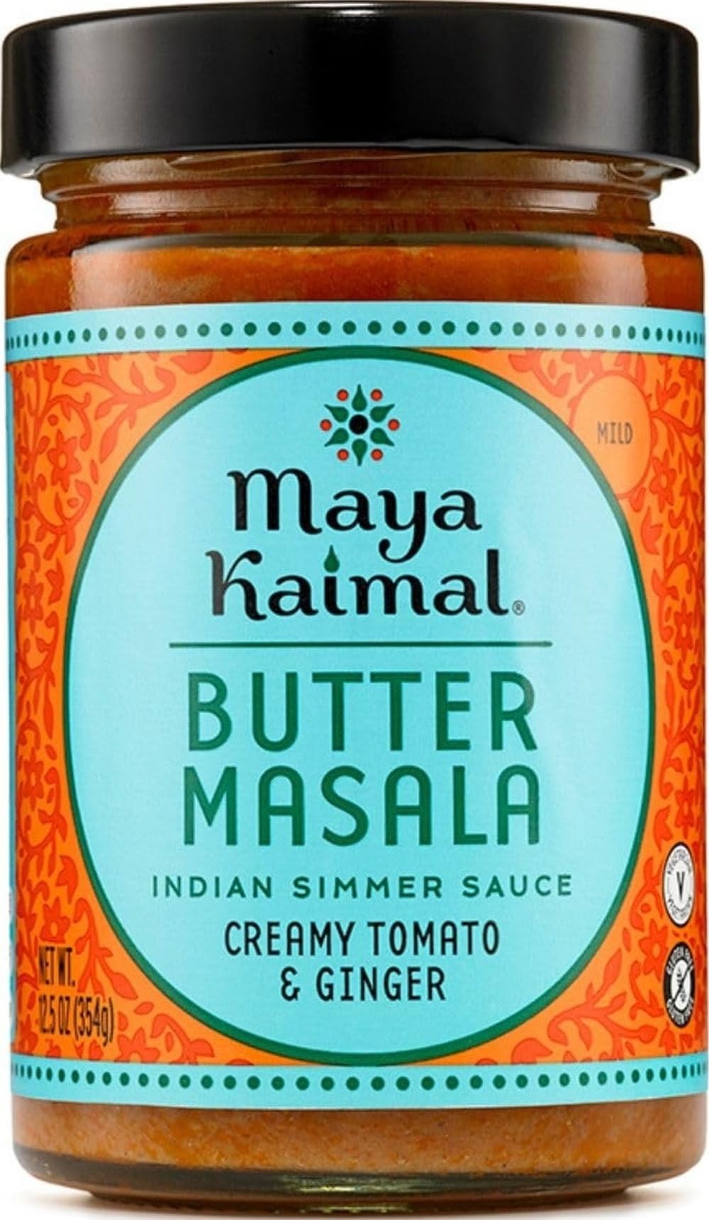 Maya Kaimal Butter Masala Sauce, 12.5 oz, Mild Indian Simmer Sauce with Creamy Tomato and Ginger. Vegetarian, Gluten Free