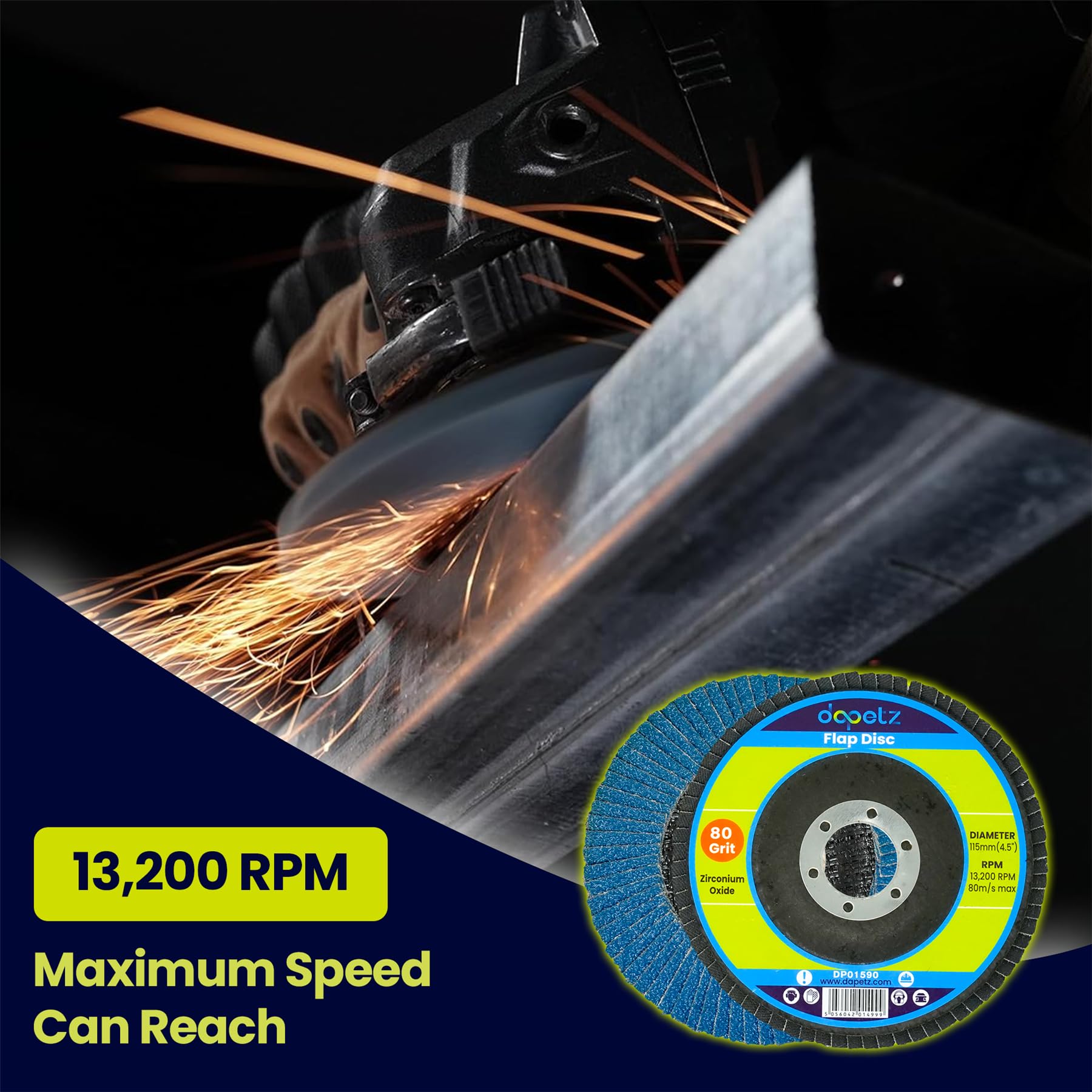 Dapetz® 50 x Flap Smerigliatura Dischi Abrasivi 115mm 4.5" Grana 80 Angolo Ruota Zircone