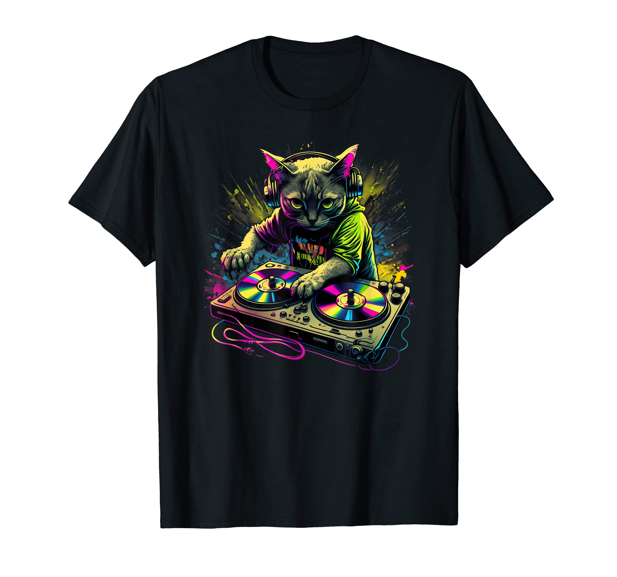 sketch.UP | Cat Shirts Graphic | Cat Graphic TeesParty Disco Cat | DJ Cat | House Cat | Rainbow DJ Cat Kitty T-Shirt