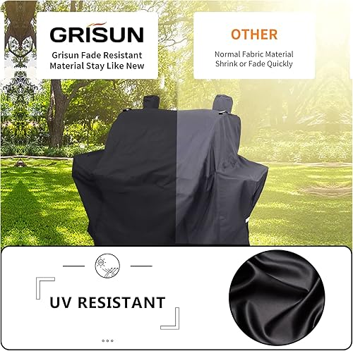 Vista 4 de Grisun Grill Cover for Oklahoma Joe's Rider 900 & Rider DLX Grills, Anti-Fade Waterproof Charcoal Offset Smoker Cover, Strap for Fix, Fabric Handle