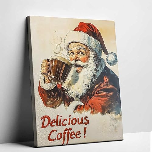 AAHAORYI Vintage Santa Claus With Coffee Mug Retro Christmas Wall
