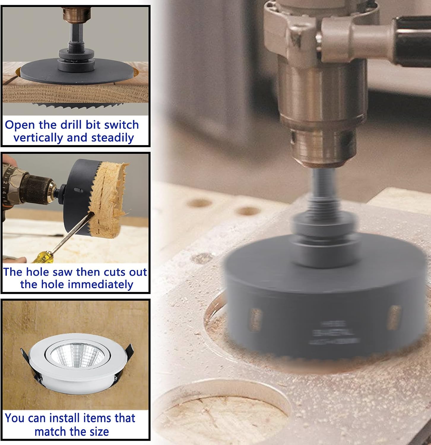 Furcoitur 6.25 Inch / 159mm Hole Saw with Heavy Duty Arbor, HSS Bi-Metal 38mm Cutting Depth Hole Cutter with Drill Bit for Smoothly Cutting in Wood Cornhole Boards Plastic Fiberboard: Home Improvement
