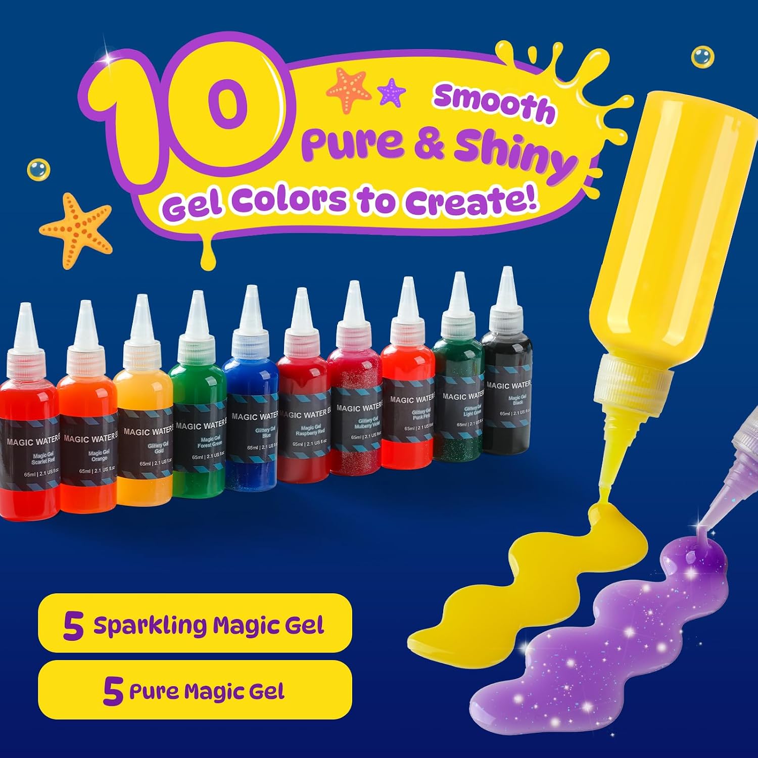 TMOL Magic Water Elf Toy Kit, Aqua Fairy Water Gel Kit for Kids with 10 Magic Gel & 6 Molds,Make Your Own Water Pets & Squishy Toys, Craft Kits for Kids Ages 8 9 10 Years Old
