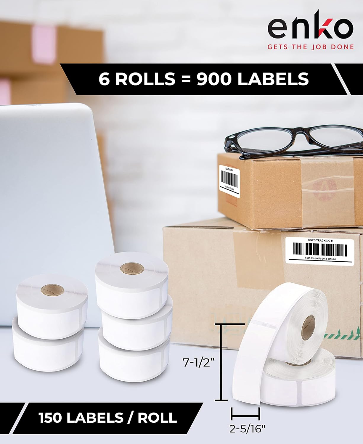 enKo [6 Rolls, 900 Labels] Address, Shipping & Barcode Labels 99019 (2-5/16" x 7-1/2") Compatible for Dymo LabelWriter