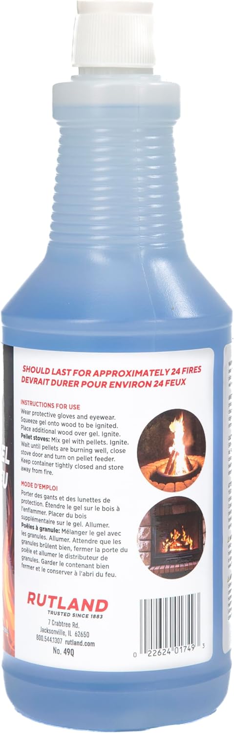 Rutland One Match Gel Fire Starter, Gelled Firestarter for Grills, Charcoal, Fireplaces, Fire Pits & Wood Stoves, 32 Oz