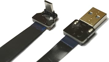 Permanent Ribbon Micro USB Cable FPV Flat Slim Thin Ribbon FPC Cable Micro USB 90 Degree Angled Male to Standard USB A malefor sync and Charging Black20CM