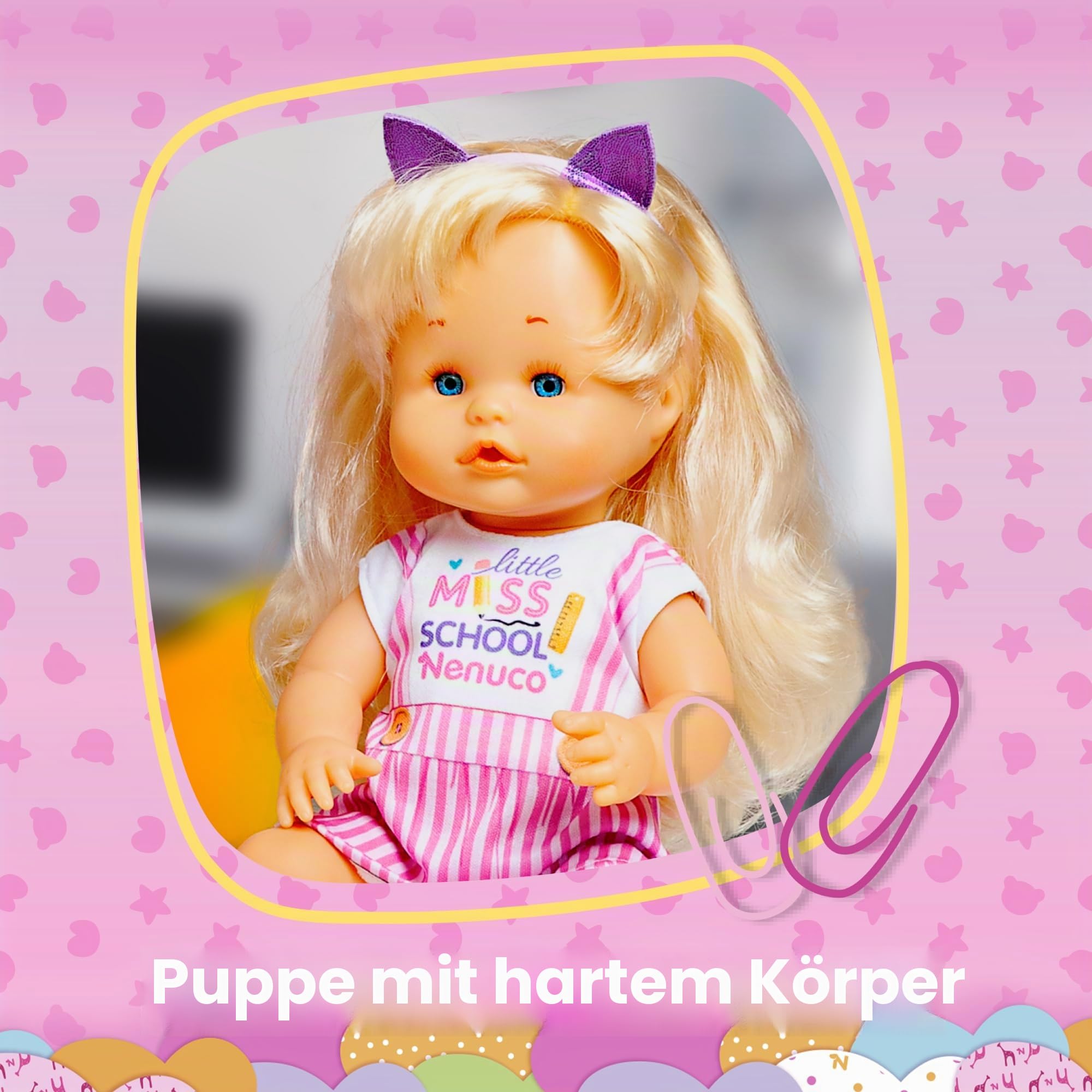 Nenuco - Frisuren für Cole, Babypuppe, Harter Körper, 35 cm, mit blonden und Langen Haaren, um Verschiedene Frisuren zu Machen, viele Accessoires wie Zöpfe, seit 2 Jahren, berühmt (NFN60000)