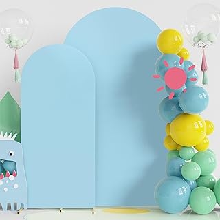 Fomcet Set of 2 Wedding Arch Cover 6FT, 7.2FT Dusty Blue 2-Sided Round Top Spandex Arch Backdrop Cover Fitted Fabric for Birthday Party Baby Shower Wedding Arch Stand Decoration