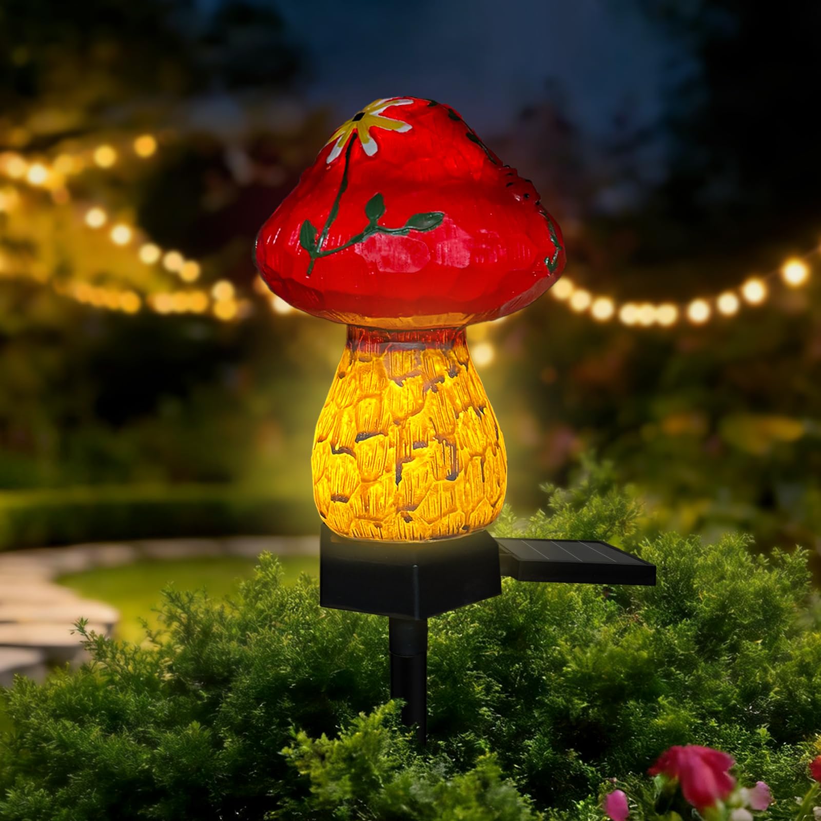 TOTHDATE Red Mini Mushroom Solar Stake Light, Warmwhite Light Solar Pathway Light IP44 Waterproof for Garden Outdoor Decoration โ image 1