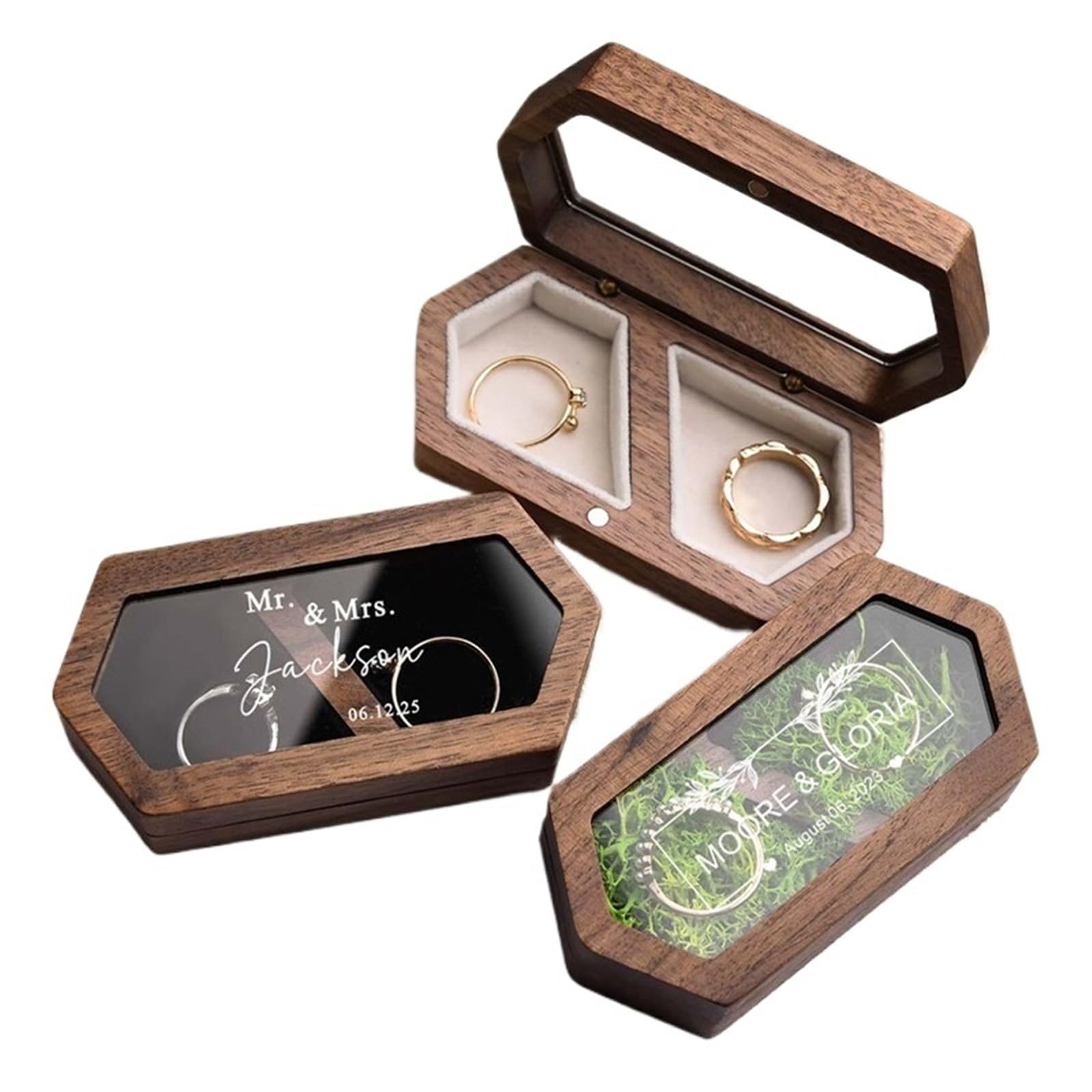 MKYYIOED Wooden Ring Box Wooden Ring Box Engagement And Wedding Holder Gift For Couples, Brides, And Grooms