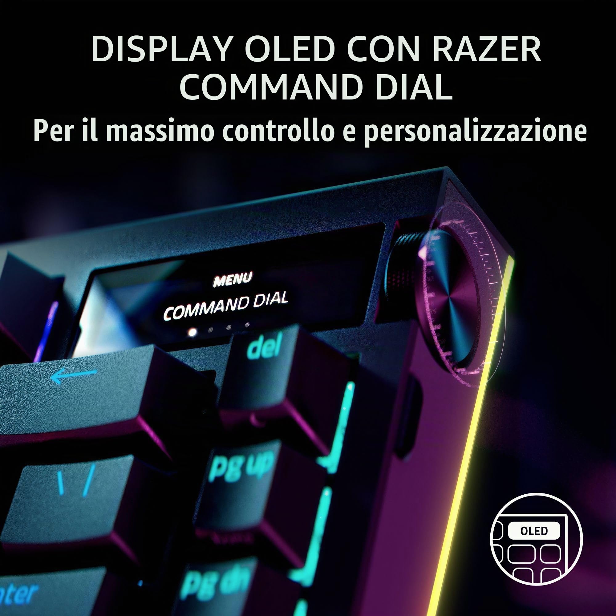 Razer BlackWidow V4 Pro 75% Tastiera da gioco wireless: display OLED - True 4K Hz Wireless - Bluetooth - Hot-swap - Interruttori tattili arancioni - Quadrante di comando Snap Tap - Chroma RGB