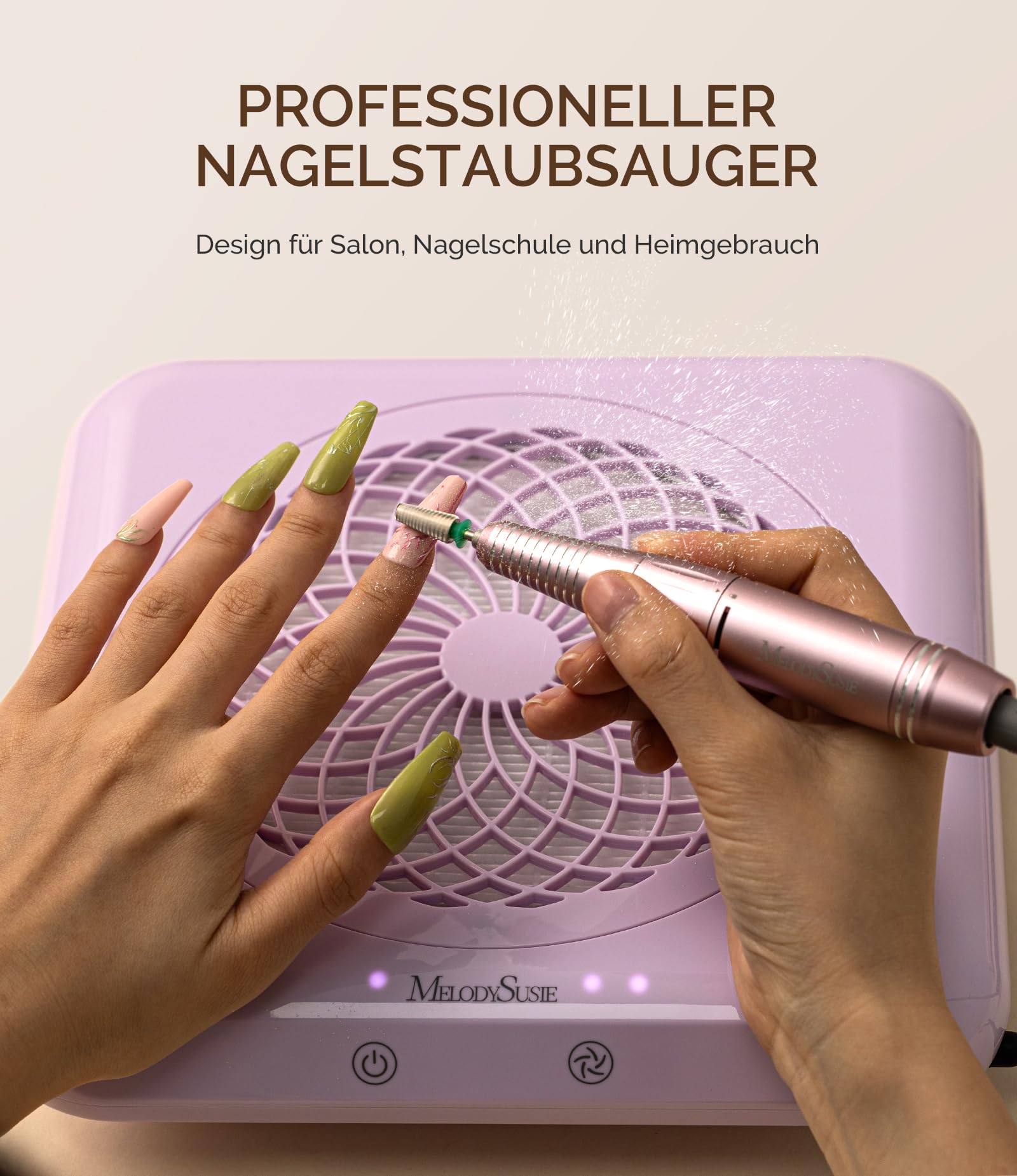 MelodySusie Professioneller Nagelstaubsauger 4500 U/MIN Starker Vakuum Ventilator Staubabsaugung für Nägel Elektrischer Staubabsauger für Acryl-Gel-Nagelpolitur, Geräuscharm, Nagelsalon, SProF (Lila)