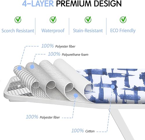 Miniatura 2 de Cubierta y almohadilla para tabla de planchar de 15 x 54 pulgadas, acolchado grueso, 4 capas con elástico de 2 pulgadas, resistente a las manchas y