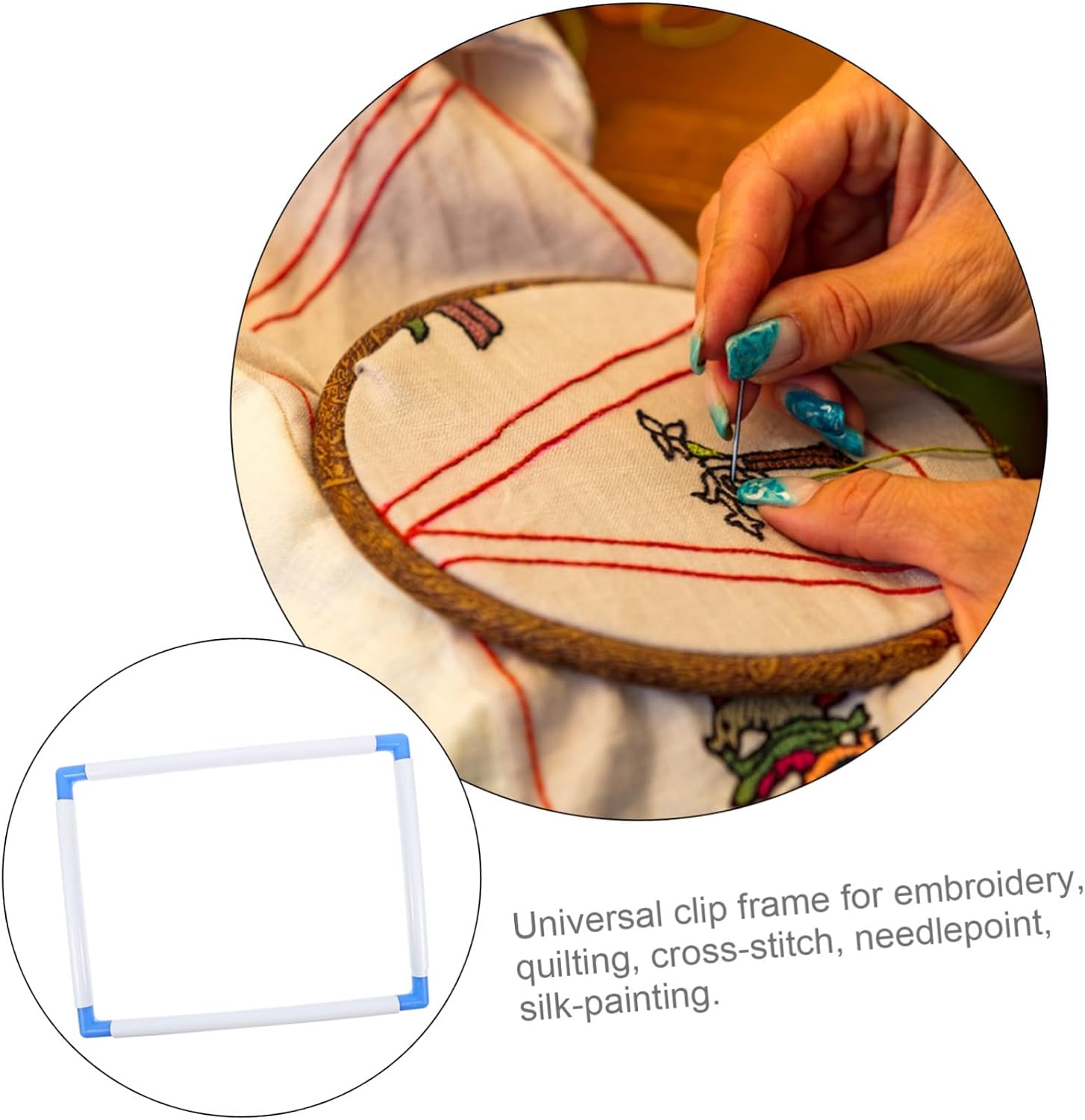 KAILIKETIY Square Embroidery Frame for Easy Assembly Portable Cross Stitch Tool for Quilting and Needlework Random Color Post-Assembly Inner Diameter
