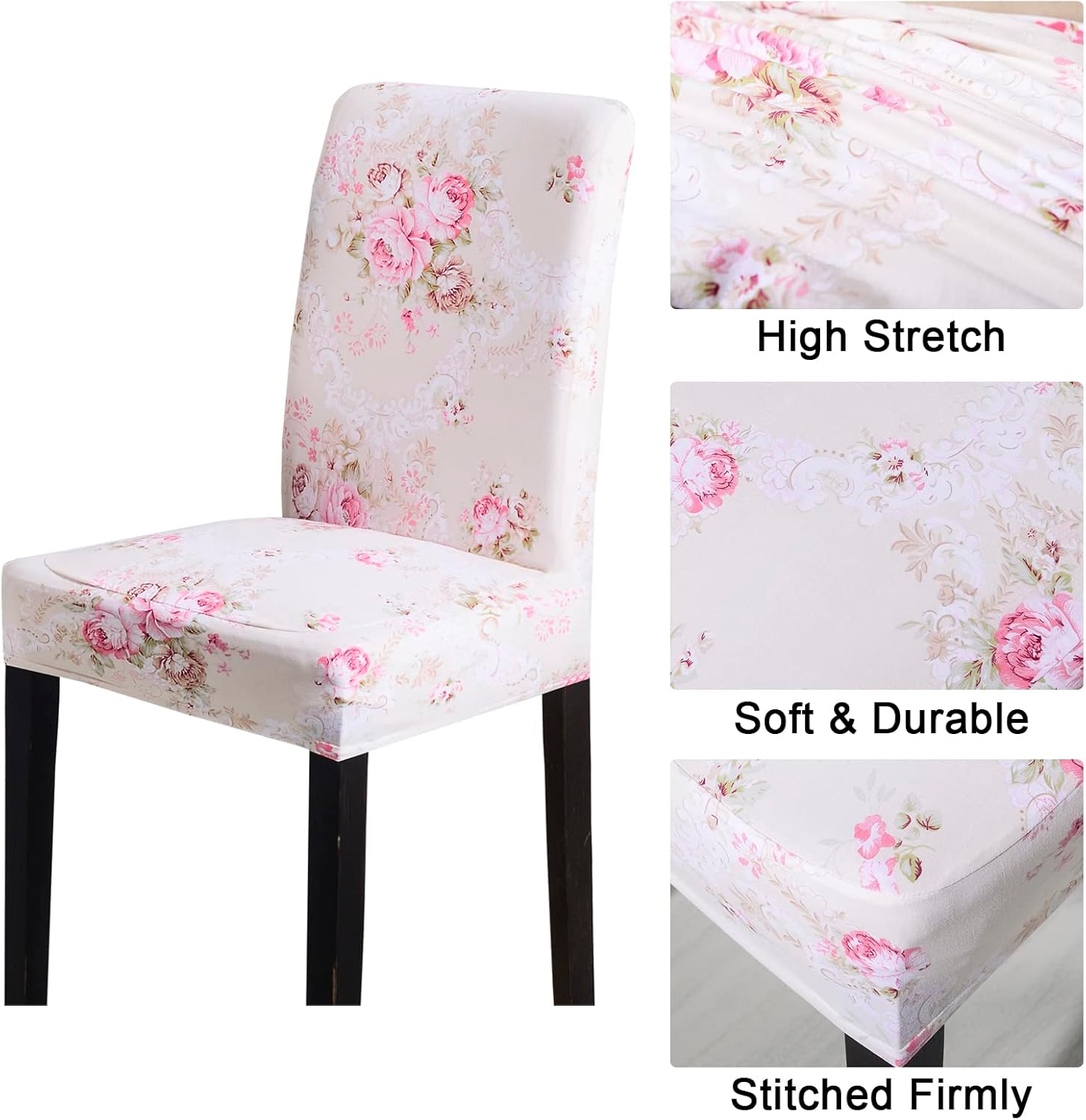 Dining Room Chair Covers Set of 6, Stretch Soft Spandex Removable Washable Chair Slipcovers for Dining Room,Hotel,Ceremony (Pink Rose, 6 Pack)