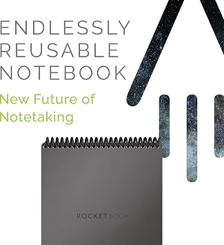 Rocketbook Smart Reusable Notebook, Flip Executive Size Spiral Notebook, Gray, (6 x 8.8)