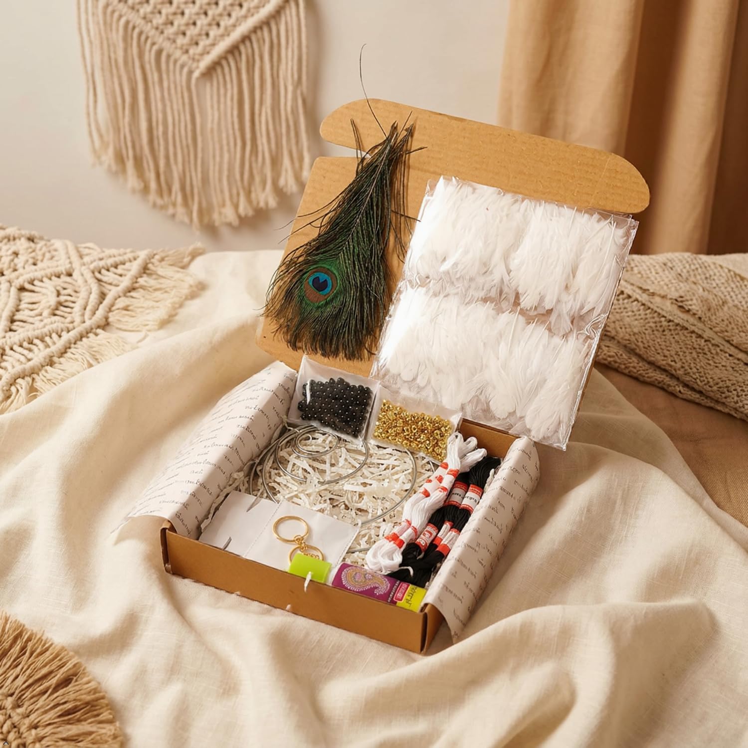 The Urban Artistic Dream Catcher Making Kit for Kids & Adults Perfect for Gifting Wall Room Decor DIY Craft Kit with Feathers, Beads, Thread, Steel Rings-picture-28