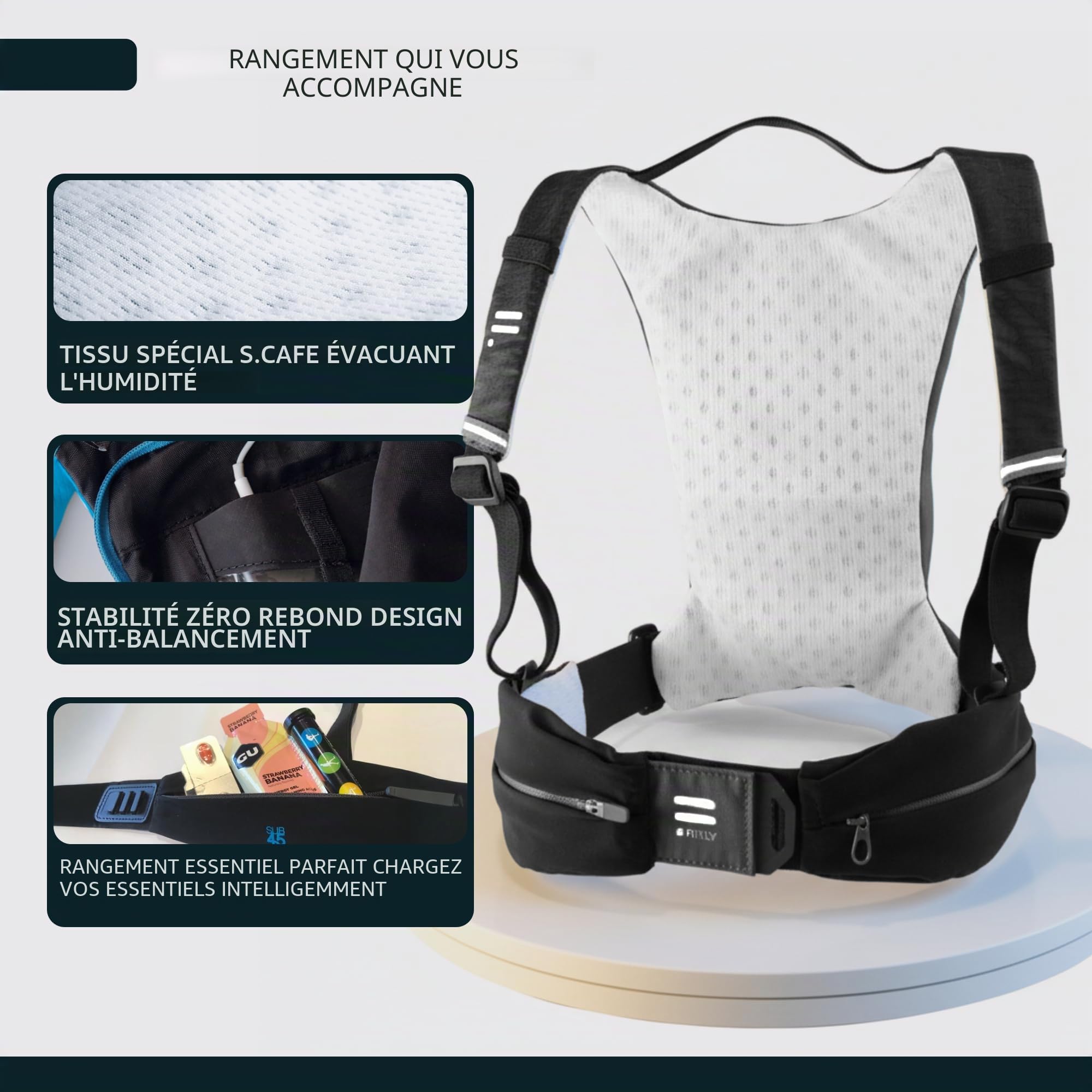 FITLY Minimalist Running Pack | Sac à Dos de Running Porte téléphone, Rangement, Ceinture Thoracique | Transport d'objets personnels | Matériel de Running Unisexe | Sac de Running léger