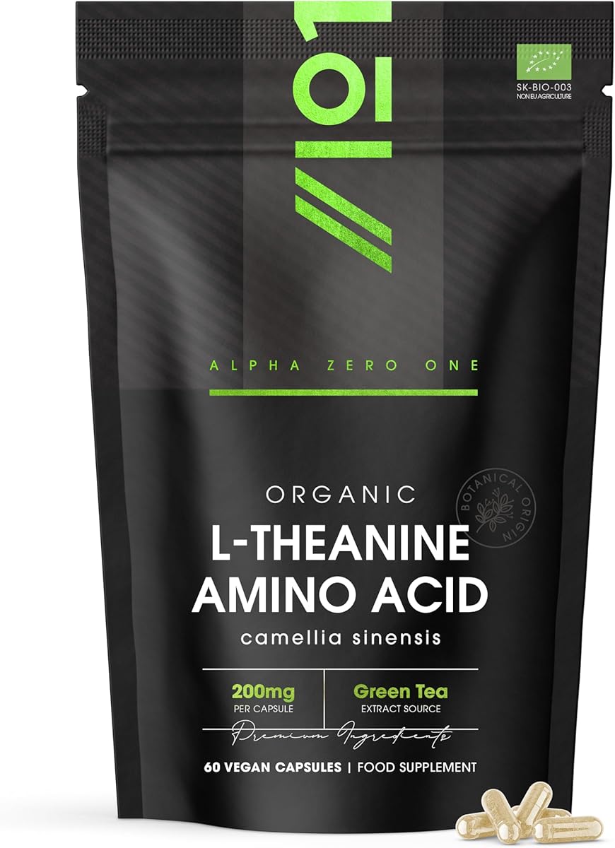 Organic L-Theanine 200mg from Green Tea Extract - 60 Vegan Capsules (2 Months Supply) - High Strength Theanine Amino Acid Supplement - by Alpha01 : Amazon.co.uk
