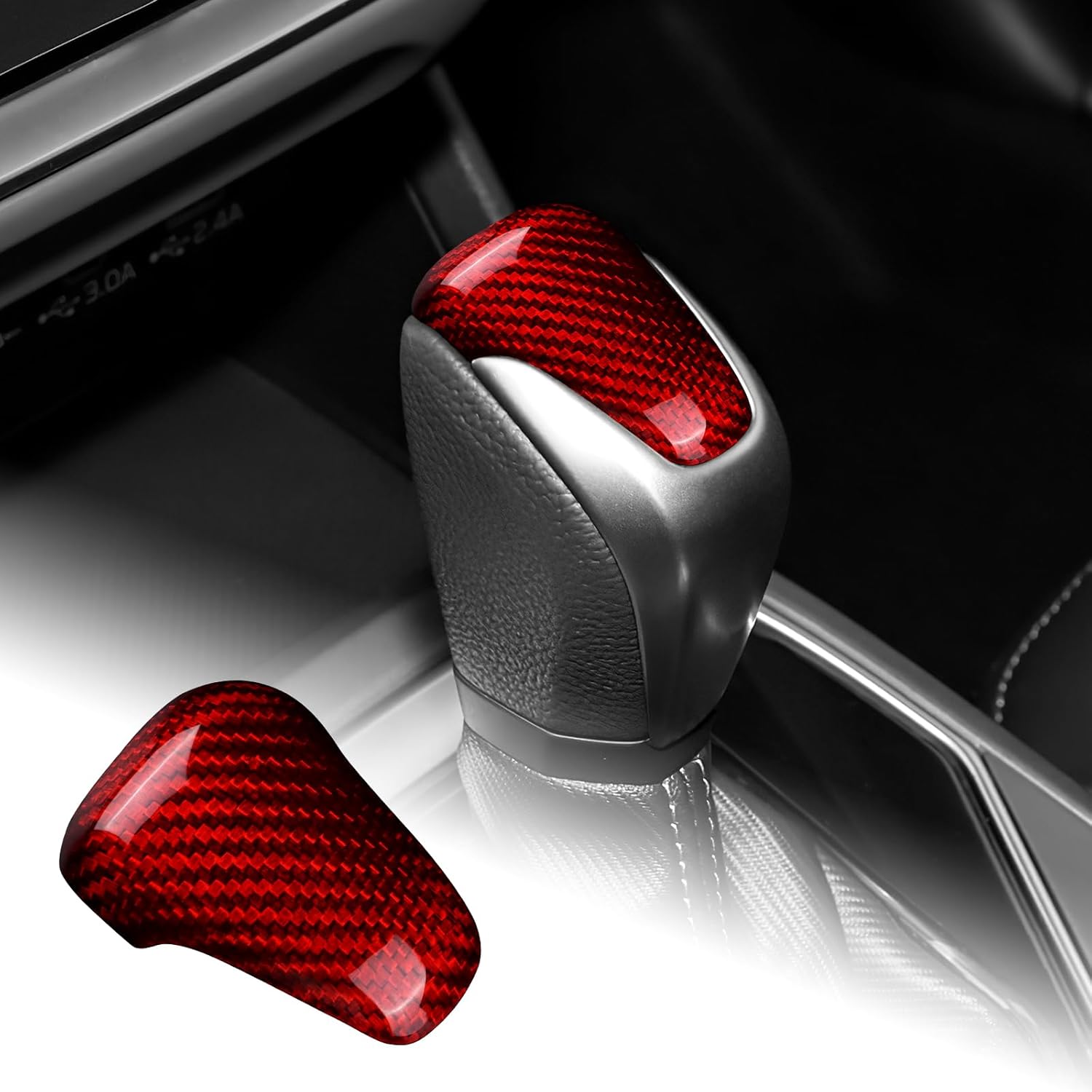 AIRSPEED Hard Carbon Fiber for Subaru Crosstrek Impreza 2024 2025 Car Gear Shift Knob Cover Sticker Gear Shifter Head Interior Trim, Red