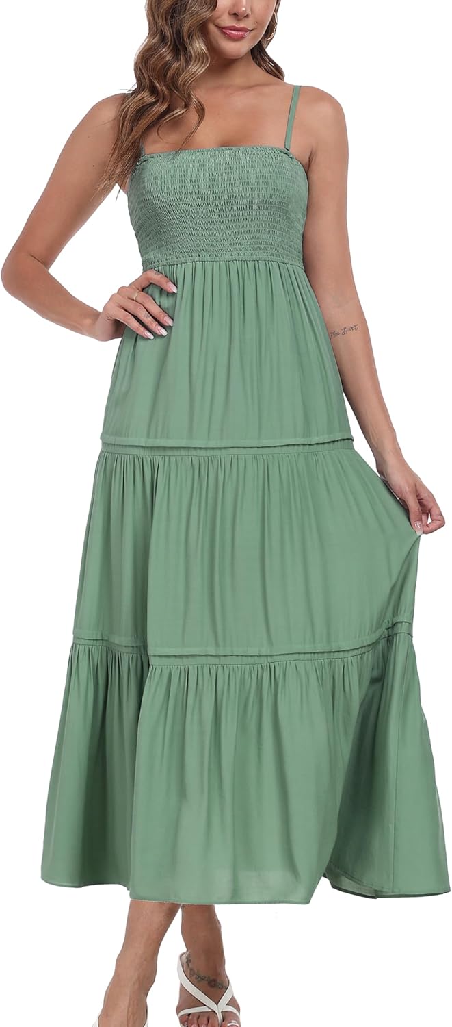 Women's Summer Maxi Dress Casual Boho Sleeveless Strapless Smocked Tiered Long Sun Dresses - Image 4